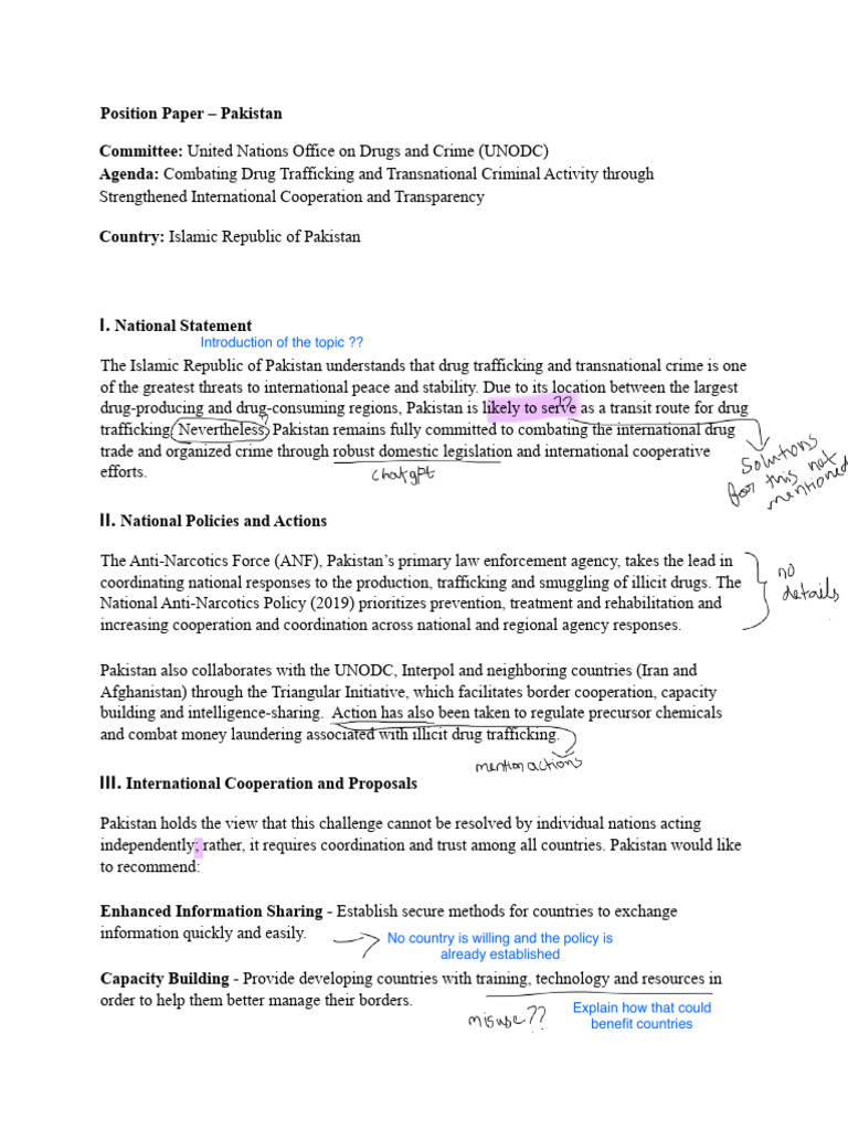 Position Paper (UNODC) Islamic Republic of Pakistan | PDF ...