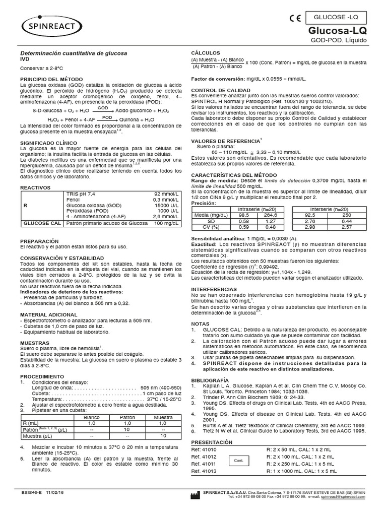 Inserto Spinreact Glucosa 41010 41011 41012 41013 | PDF | Peróxido de ...
