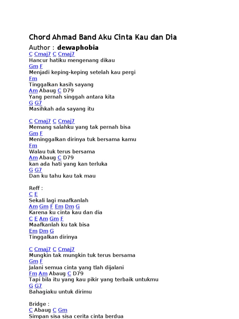 Chord Ahmad Band Aku Cinta Kau Dan Dia