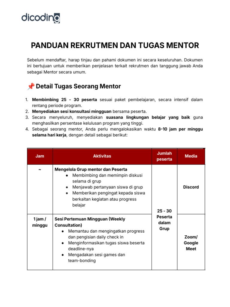 (Intensive Learning 2026) Panduan Rekrutmen Dan Tugas Mentor | PDF