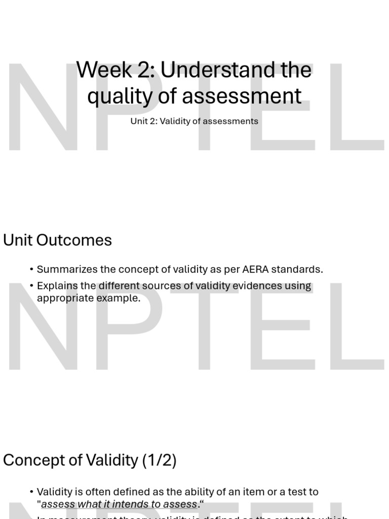 Week 2 - Unit 2 - Validity of Assessments | PDF | Validity (Statistics ...