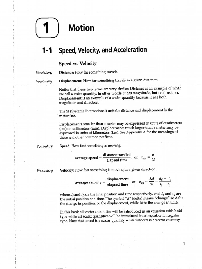 Chapter 1 Motion Problem Solving Exercises | PDF