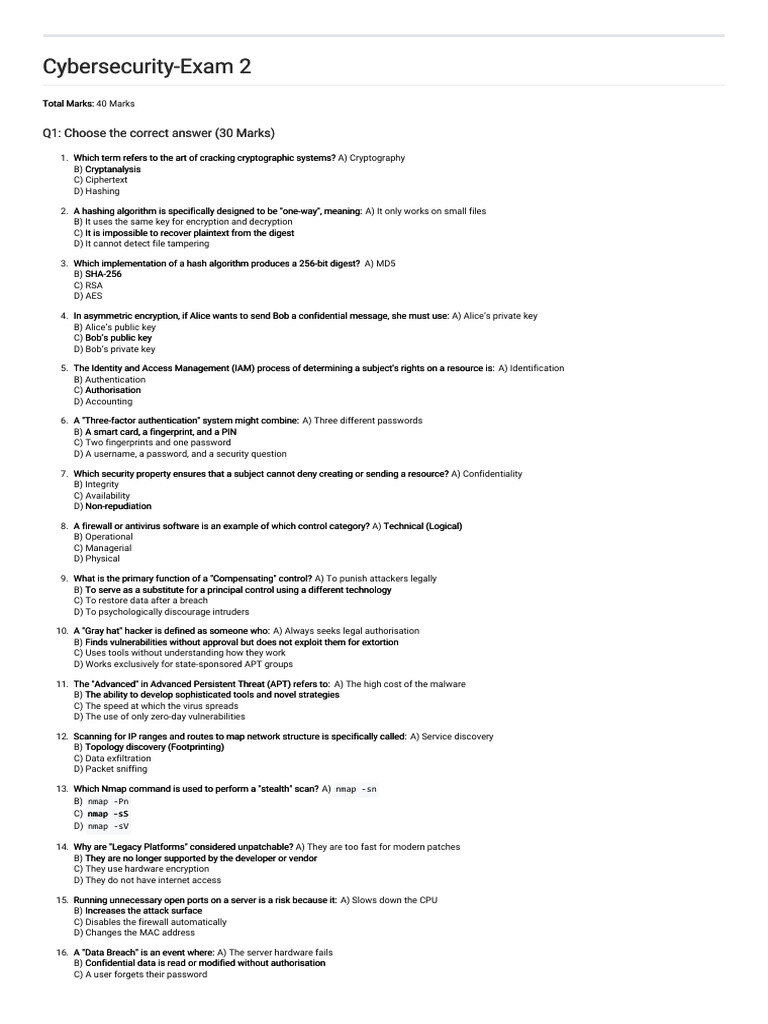 Exam 2 1 | PDF | Key (Cryptography) | Malware