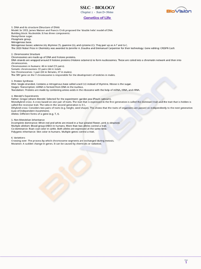 Bio-Vision - SSLC Biology Chapter 1 em Sure D+ Notes | PDF