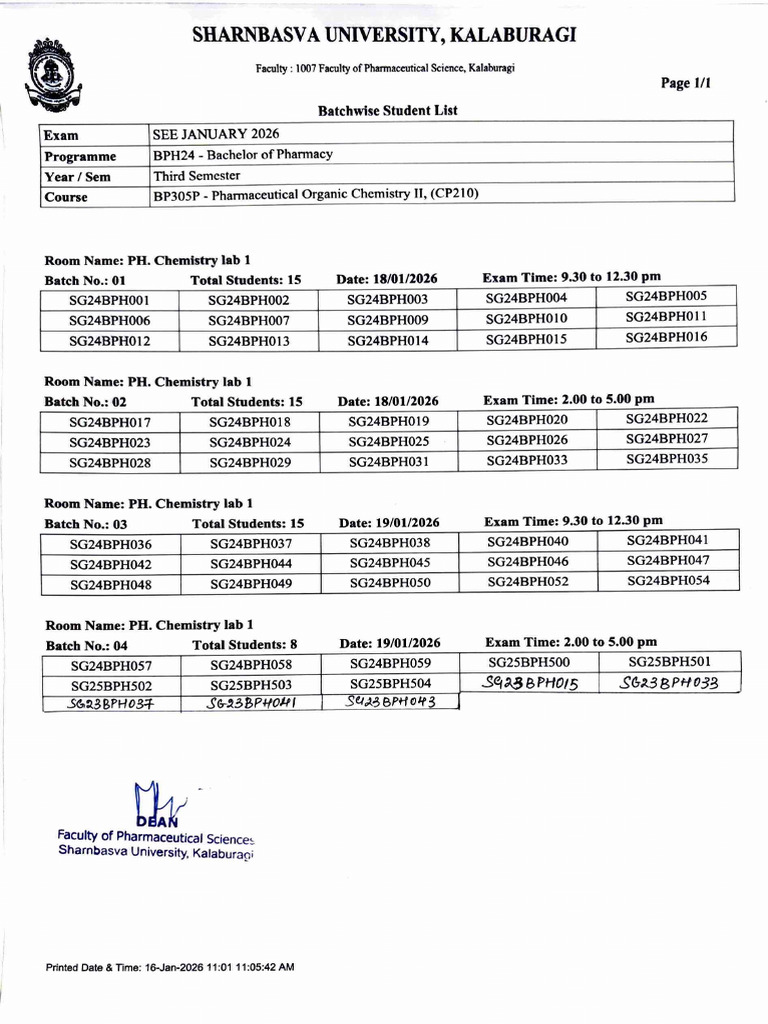 Third Semester Practical Batch List | PDF