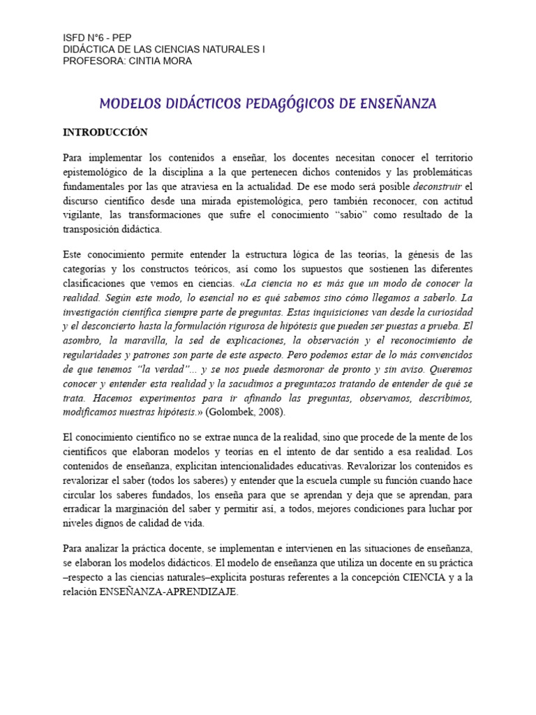 Modelos Didácticos Pedagógicos de Enseñanza | PDF | Solubilidad | Teoría