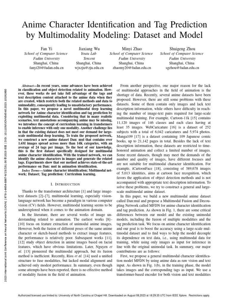 Anime Character Identification and Tag Prediction by Multimodality ...