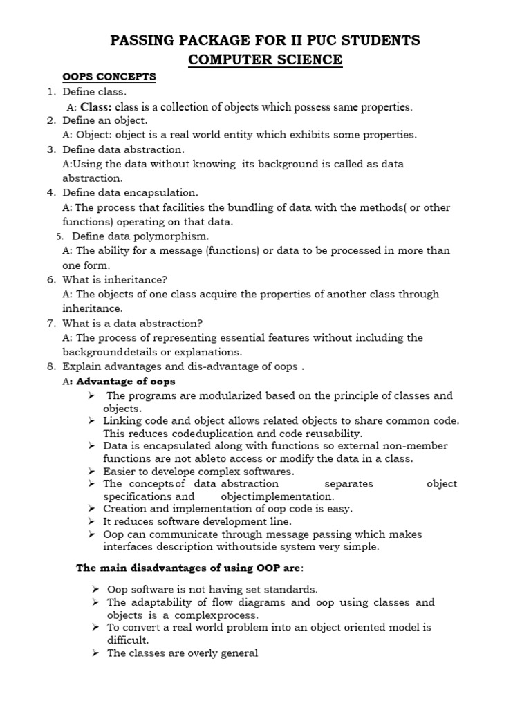 Passing Package For II PUC Final | PDF | Object Oriented Programming ...