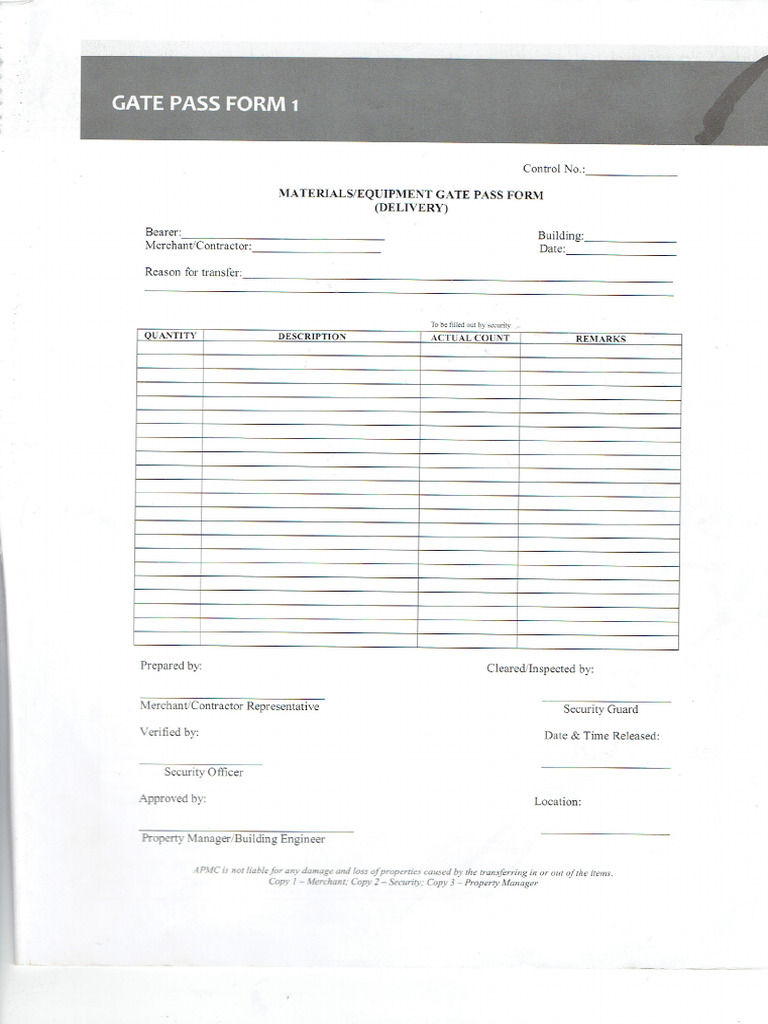Gate Pass Form 1 | PDF
