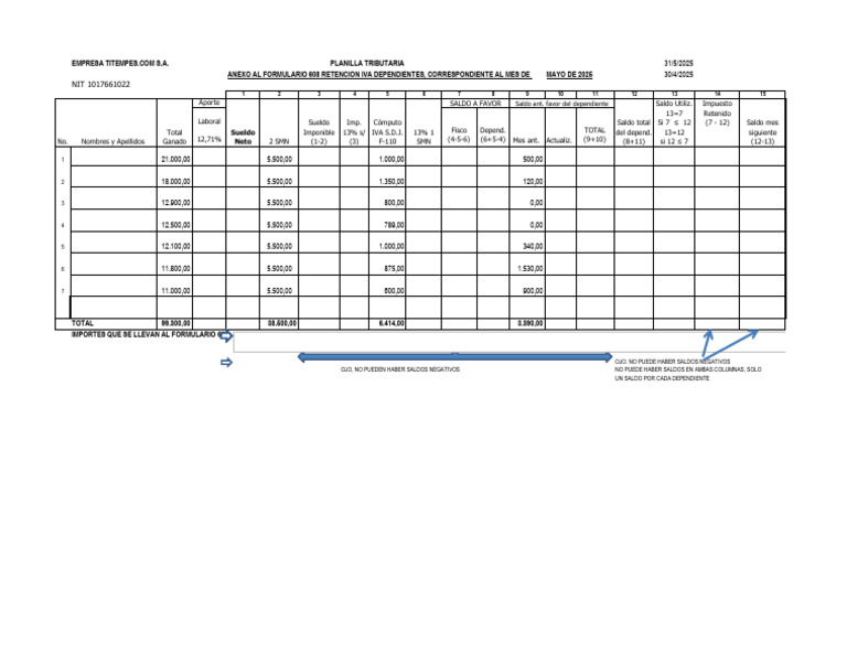 Planilla Tributaria-2025 Estud | PDF