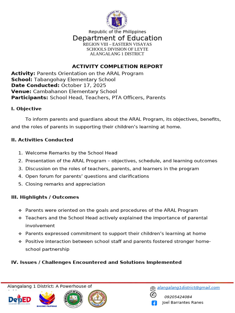 ACR Orientation in School 1 | PDF | Learning | Behavior Modification