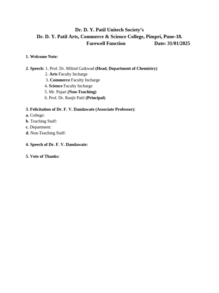 Farewell Schedule | PDF