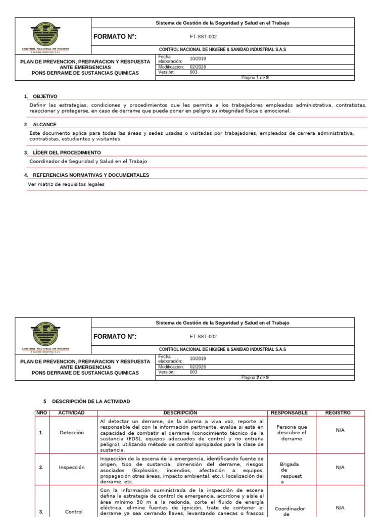 Ev-Sst-Pr-38 Procedimiento Operativo Normalizado Derrame de Sustancias ...
