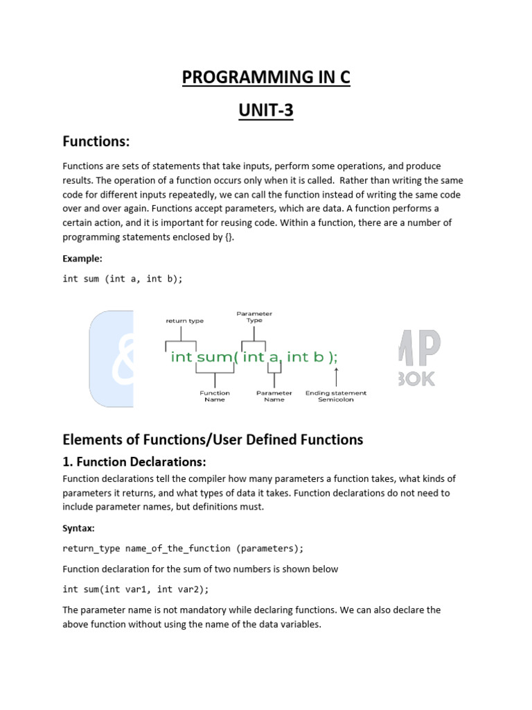Programming in C UNIT 3 | PDF | Pointer (Computer Programming ...