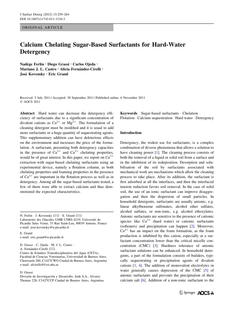 J Surfact Detergents - 2011 - Ferlin - Calcium Chelating Sugar Based ...
