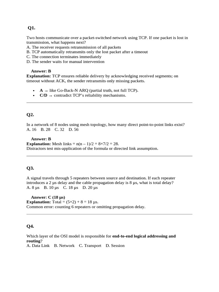 Answer: B Explanation | PDF | Computer Network | Transmission Control ...