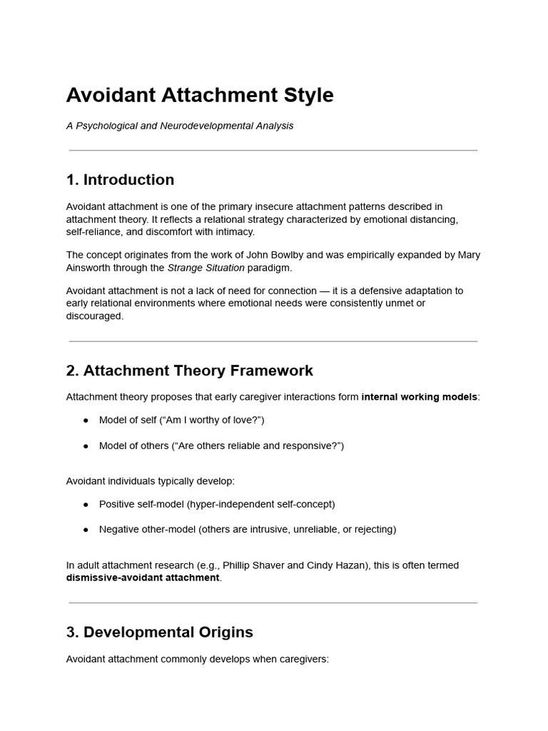 Avoidant Attachment Style | PDF | Attachment Theory | Anxiety