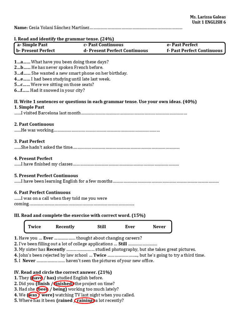 ENGLISH 6 Unit 1 Exercises | PDF