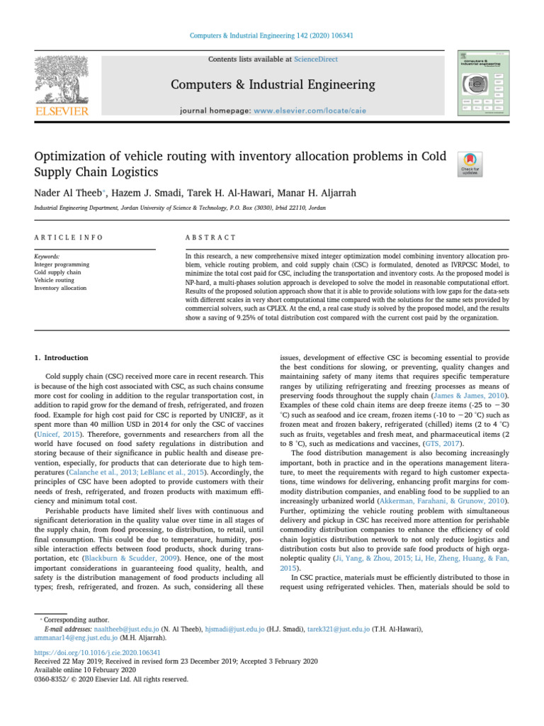 Optimization of Vehicle Routing With Inventory Allocation Problems in ...