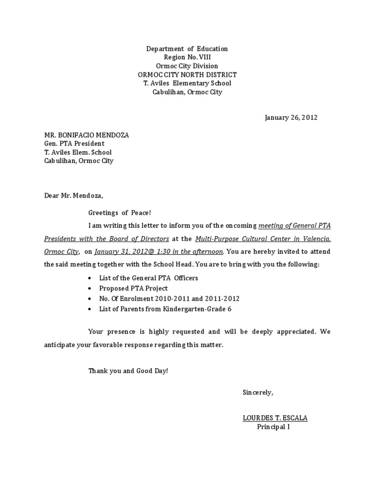 Letter Invitation to a Meeting