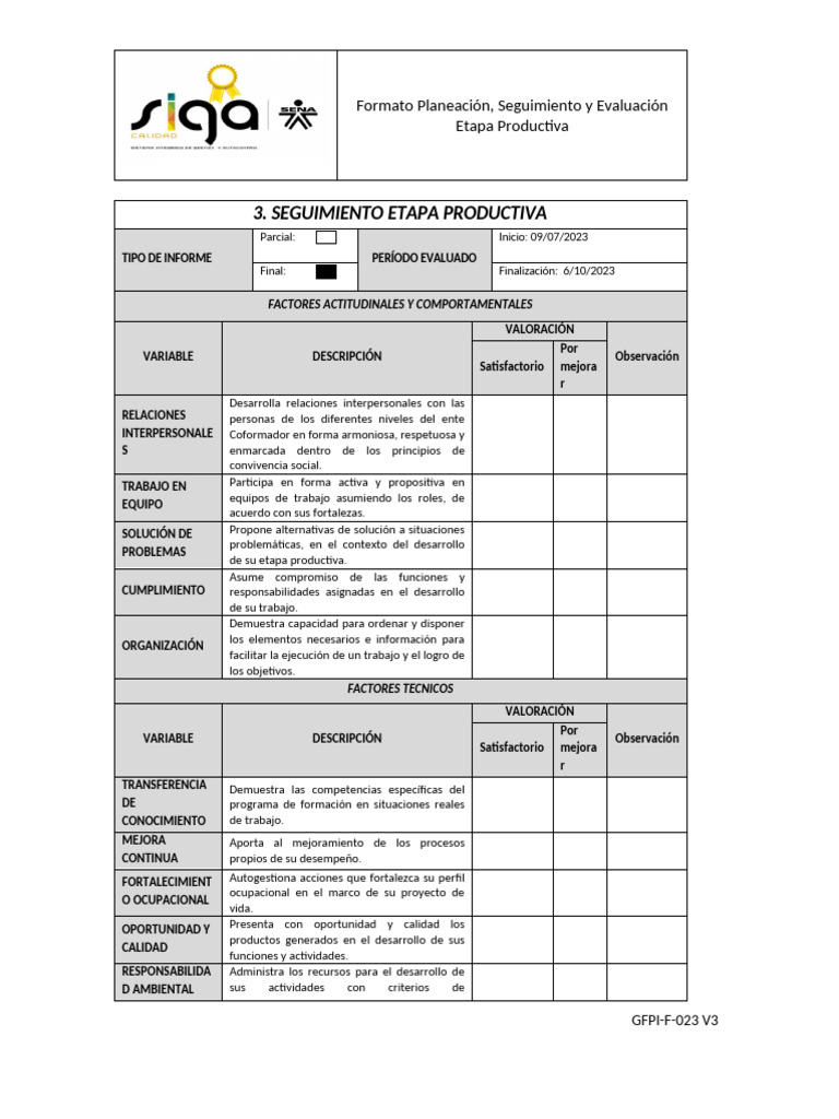 Gfpi F 023 - Evaluacion Final | PDF | Evaluación | Planificación