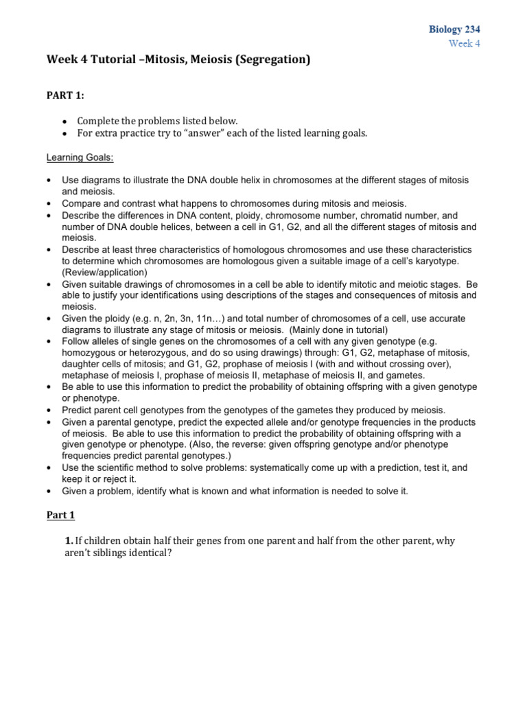 234 2023W2 Week 4 Tutorial Problems Part1:2 For Canvas | PDF | Meiosis ...
