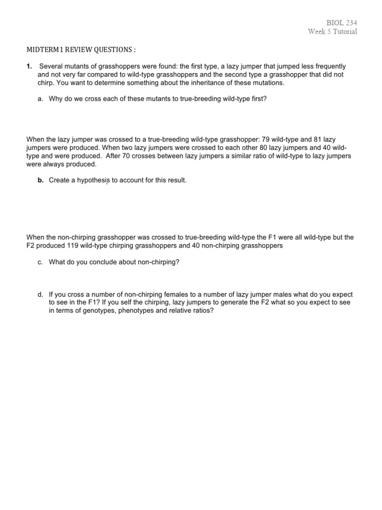 234 2023W2 Midterm 1 Review Problems For Canvas | PDF | Zygosity | Allele