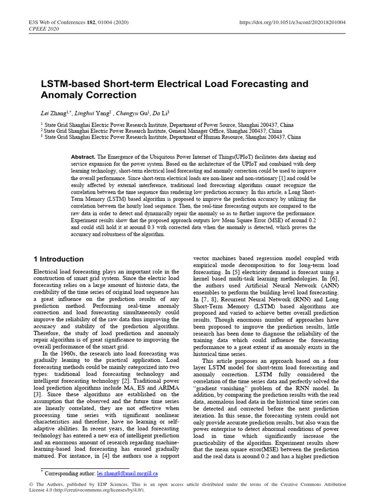 LSTM-based Short-Term Electrical Load Forecasting and Anomaly ...