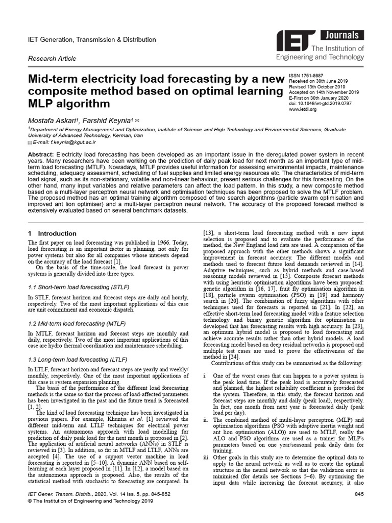Mid-Term Electricity Load Forecasting by A New Composite Method Based ...