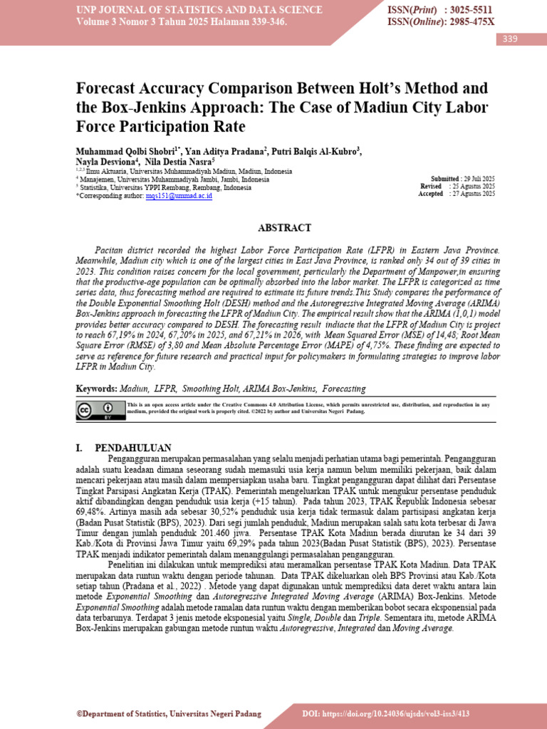 Forecast Accuracy Comparison Between Holt's Method and The Box-Jenkins ...