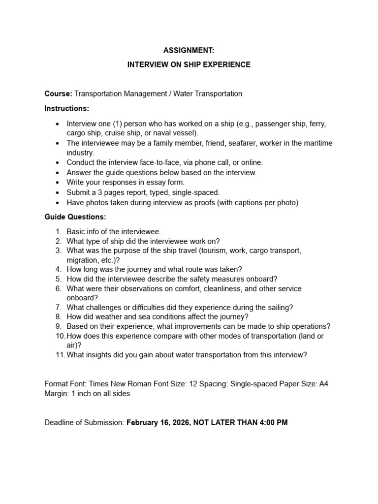 Assignment (Water Transportation) | PDF