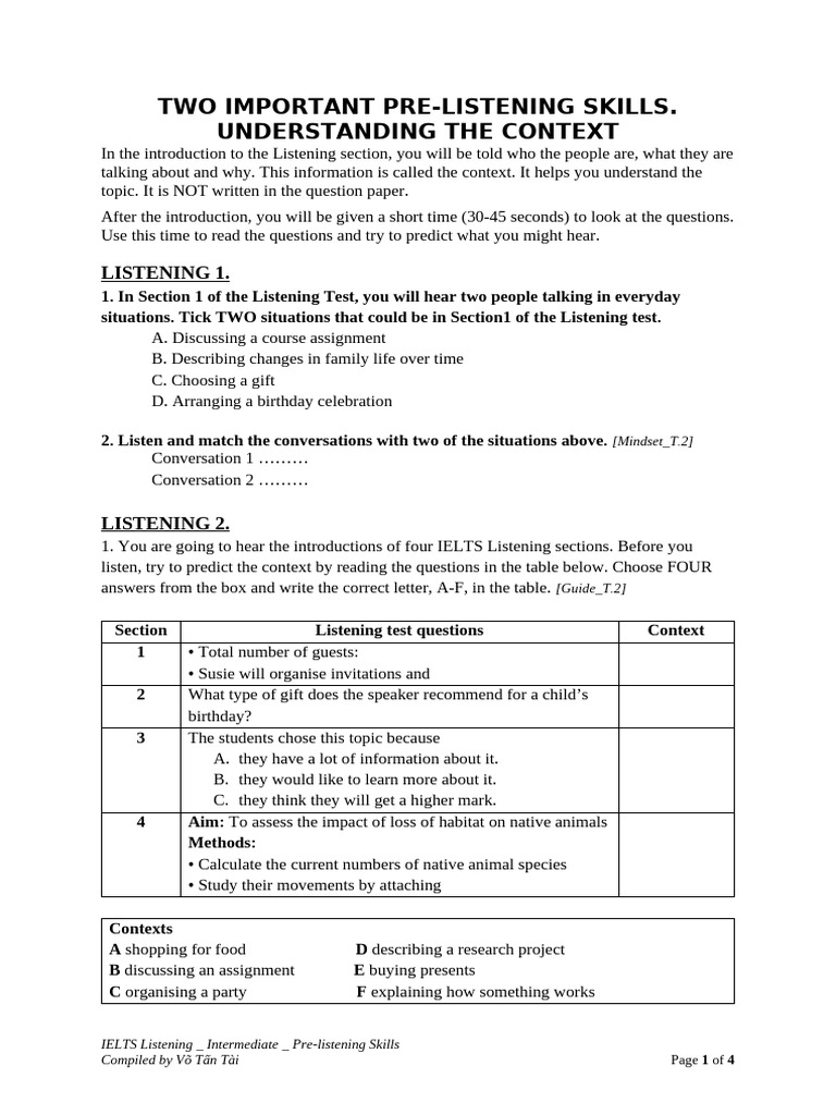 Pre-Listening Skills | PDF | Human Communication
