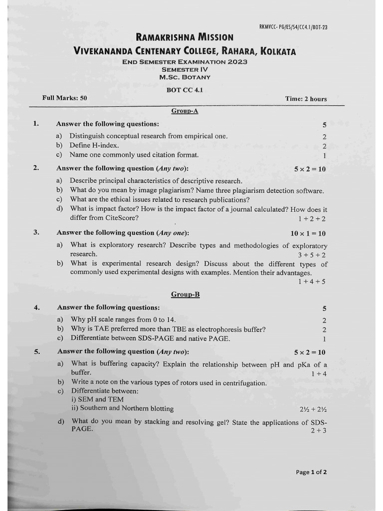 M.SC 4th Sem 2023, End Sem Question Papers | PDF