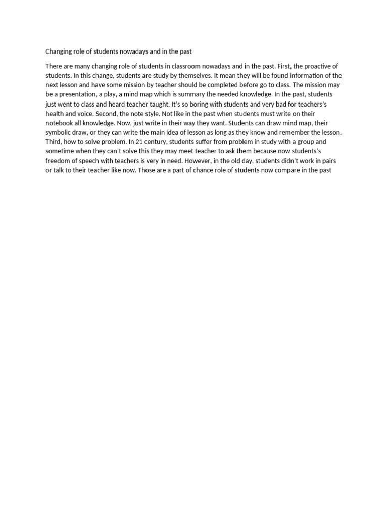 Changing Role of Students Nowadays and in The Past | PDF