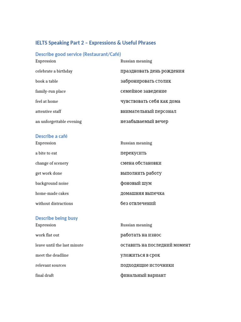 IELTS Speaking Part2 Expressions | PDF