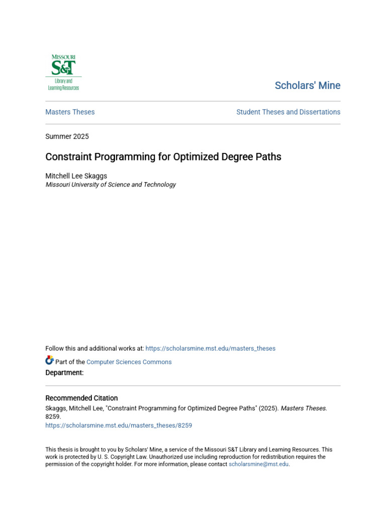 Constraint Programming For Optimized Degree Paths | PDF | Thesis ...