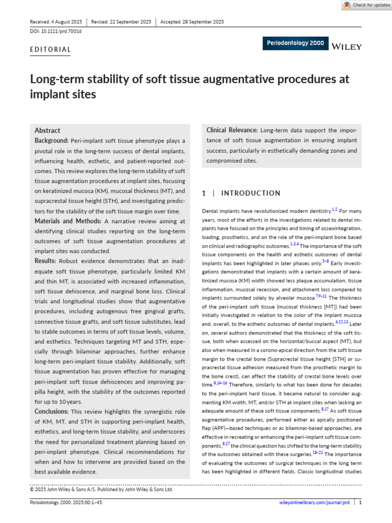 Long-Term Stability of Soft Tissue Augmentative Procedures at Implant ...