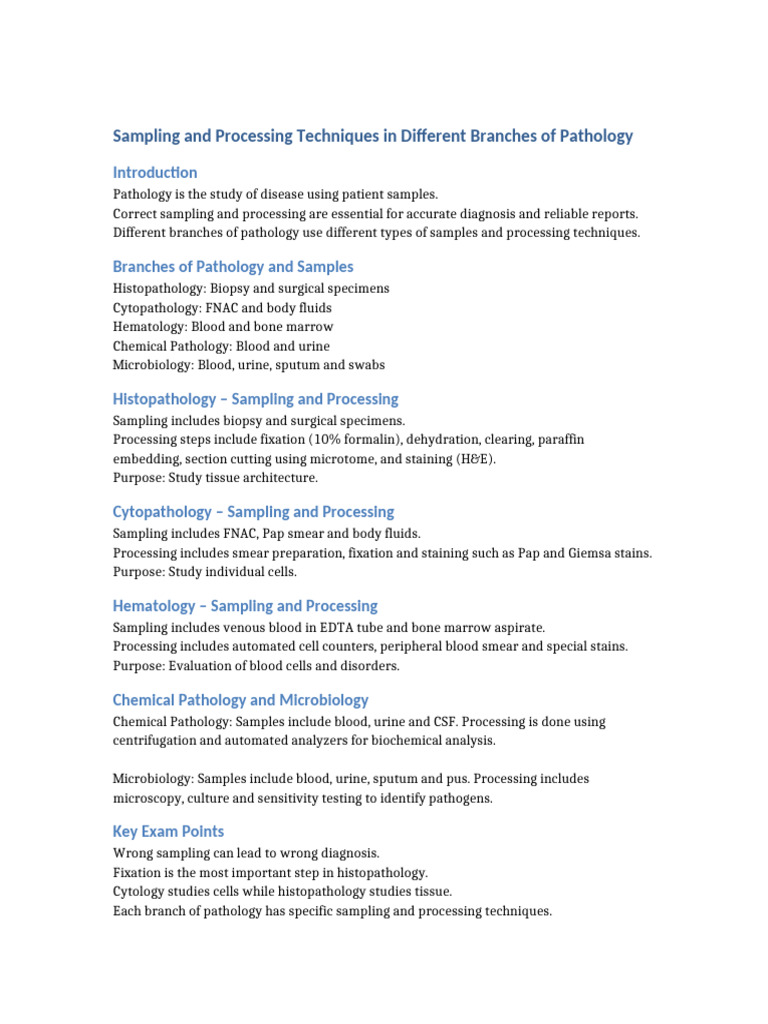 Sampling and Processing Techniques in Pathology 1st Year MBBS | PDF