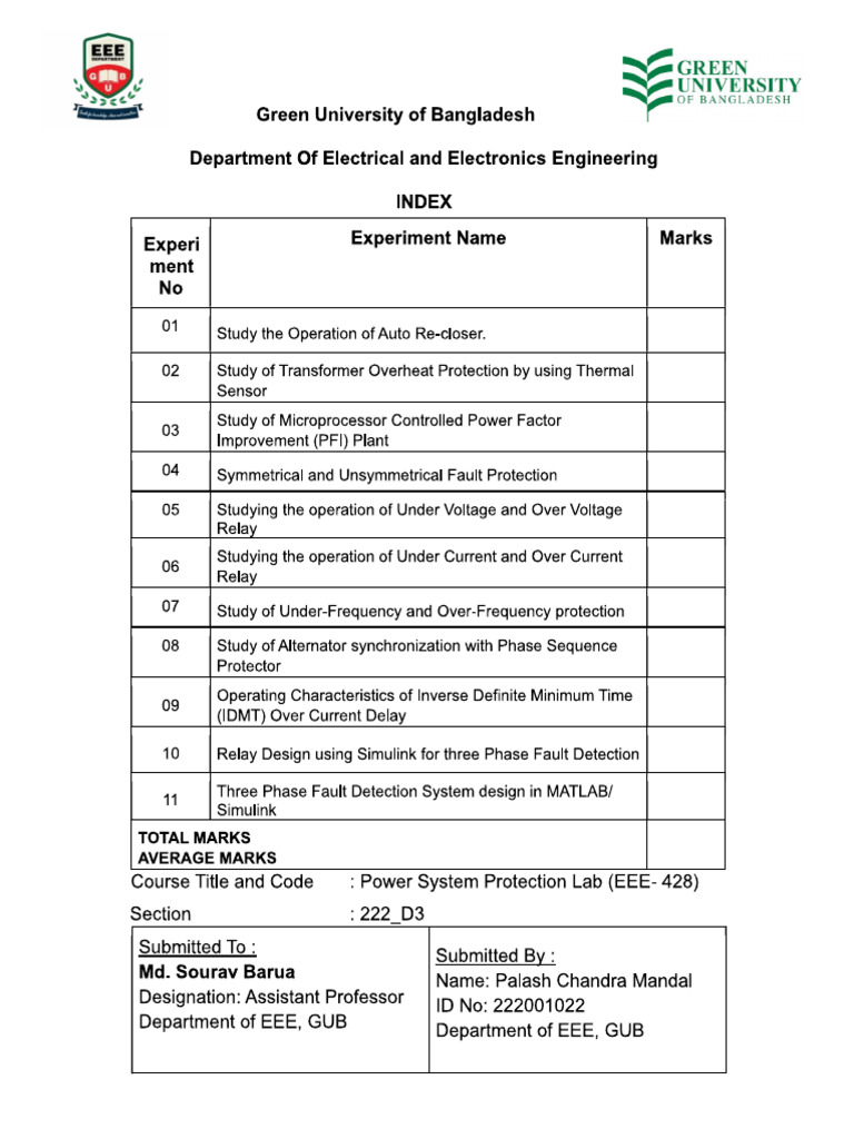 Lab Report by 222001022 (D3-Section) | PDF | Relay | Transformer