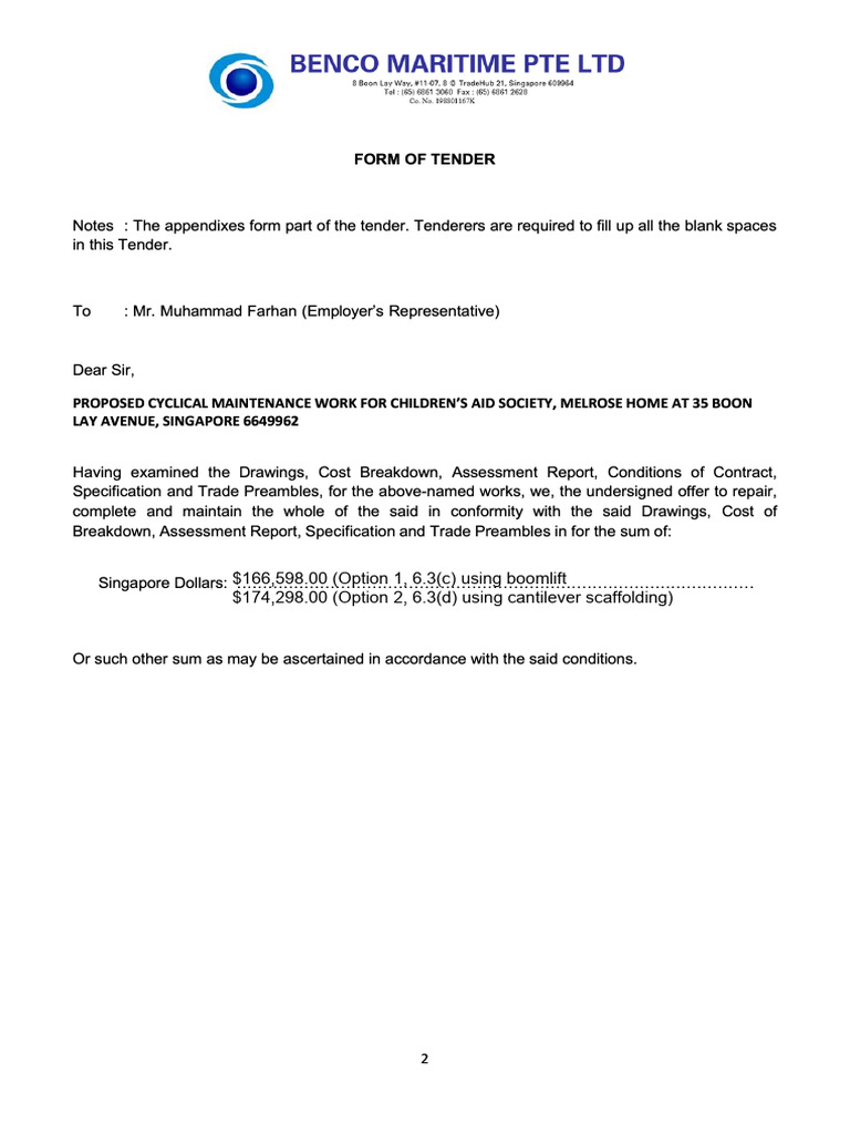 Form of Tender | PDF