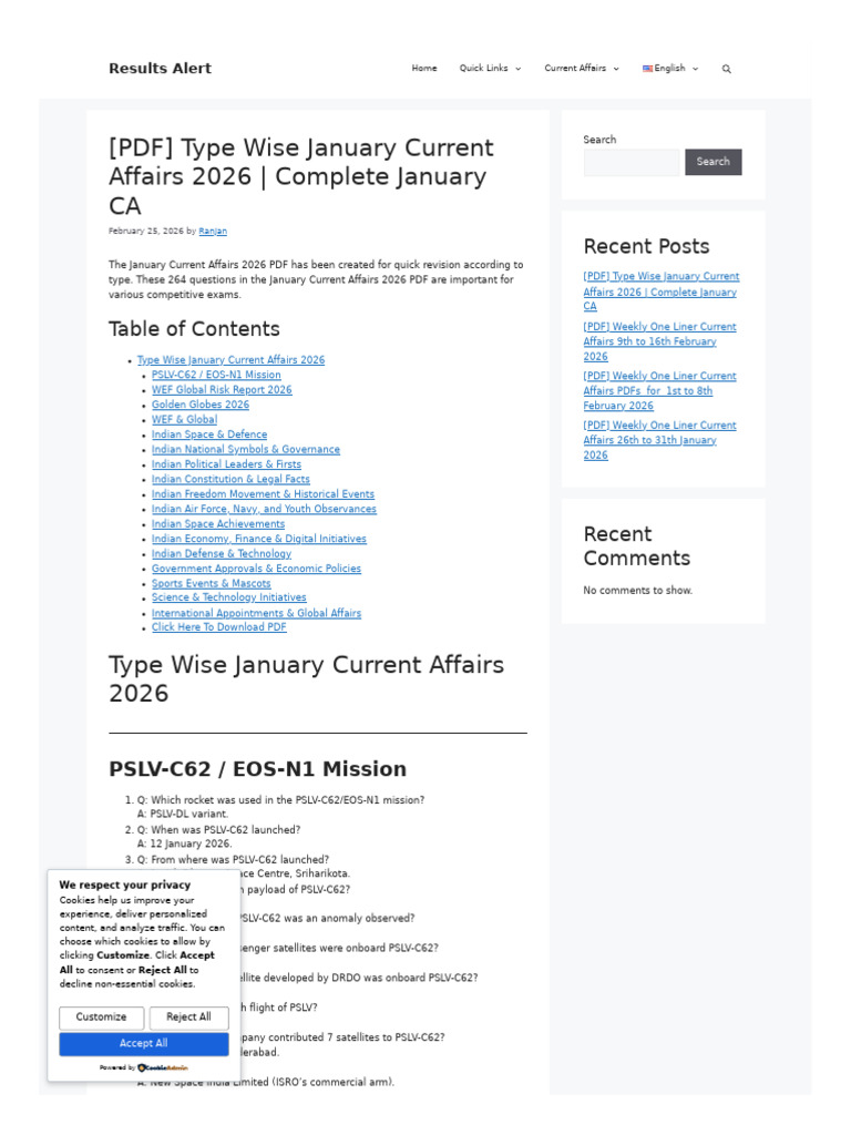 2026 Current Affairs Questions Answers PDF | PDF