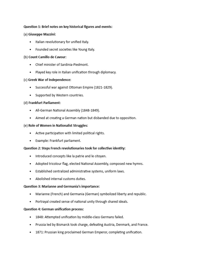 History Chapter 1 10th Class Imp Notes | PDF | Nationalism | Italy