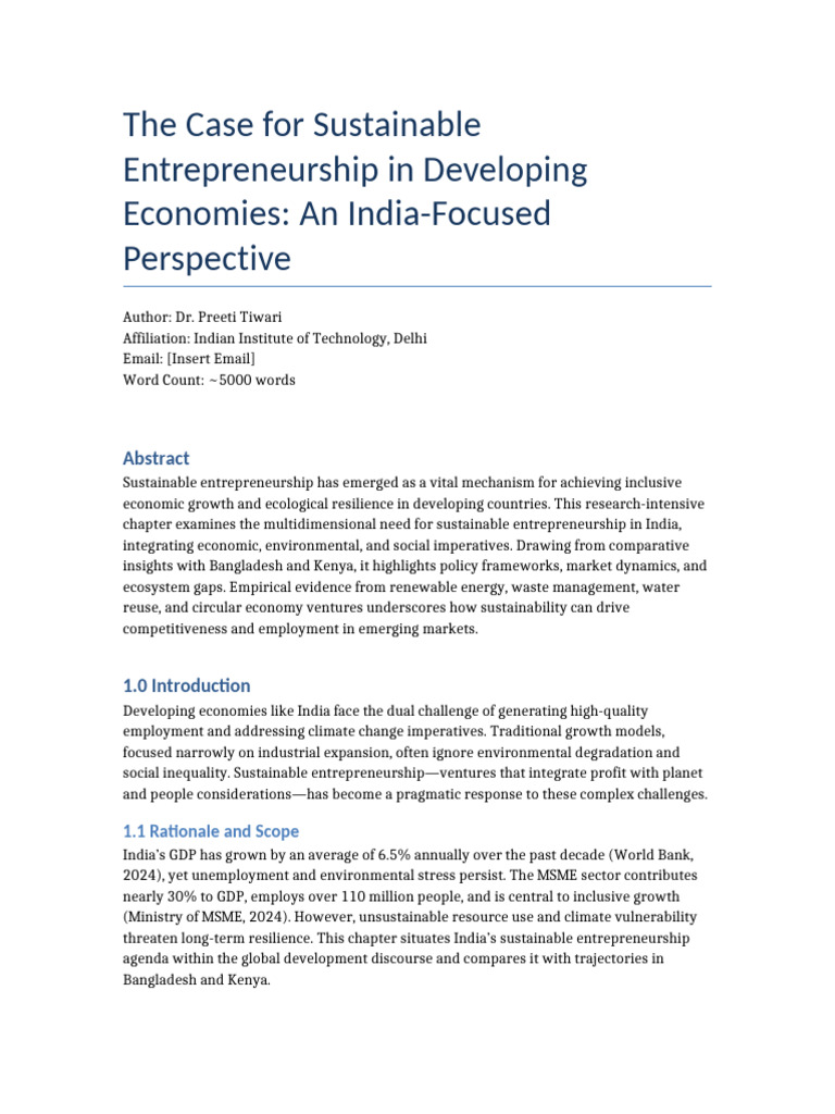 Sustainable Entrepreneurship India Academic Manuscript | PDF ...