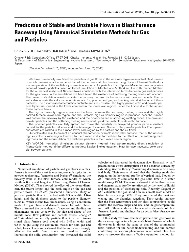 Predicition of Stable and Unstable Flows in Blast Furnace Raceway Using ...