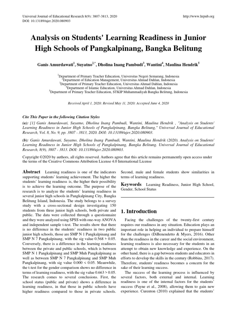 Analysis On Students Learning Readiness | PDF | Student's T Test | Learning