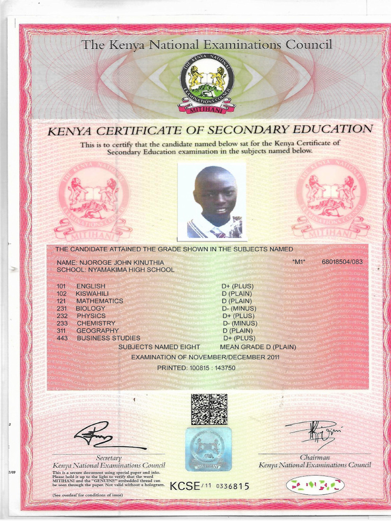 KCSE Certificate | PDF