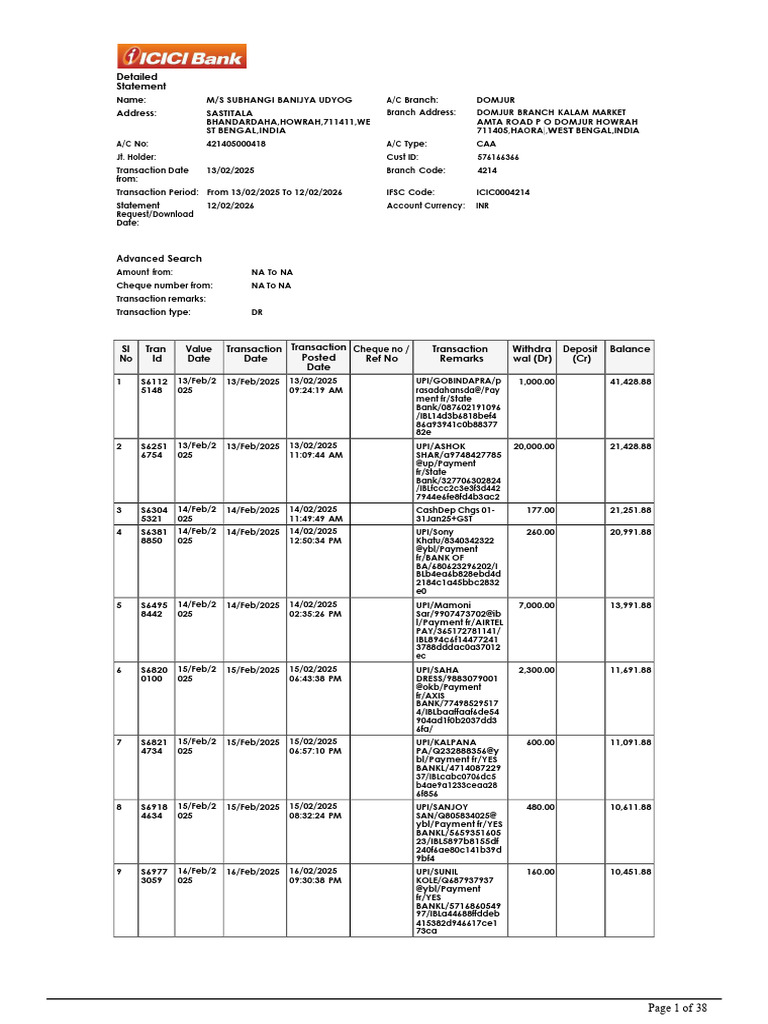 Detailed Statement | PDF | Personal Finance | Services (Economics)