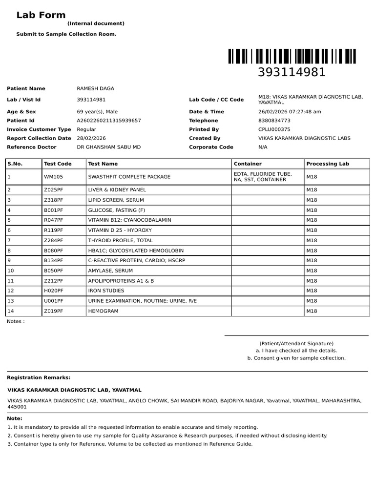 LabForm 393114981 1772078439 | PDF | Glycated Hemoglobin | Clinical ...