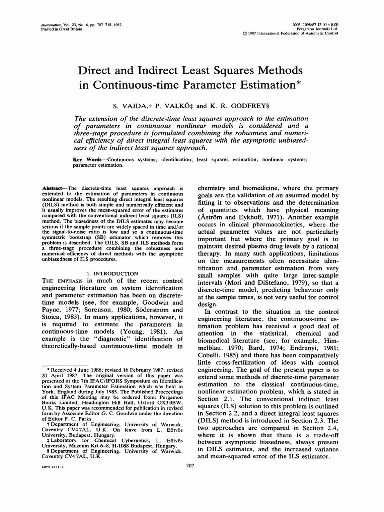 Direct and Indirect Least Squares Methods in Continuous-Time Parameter ...