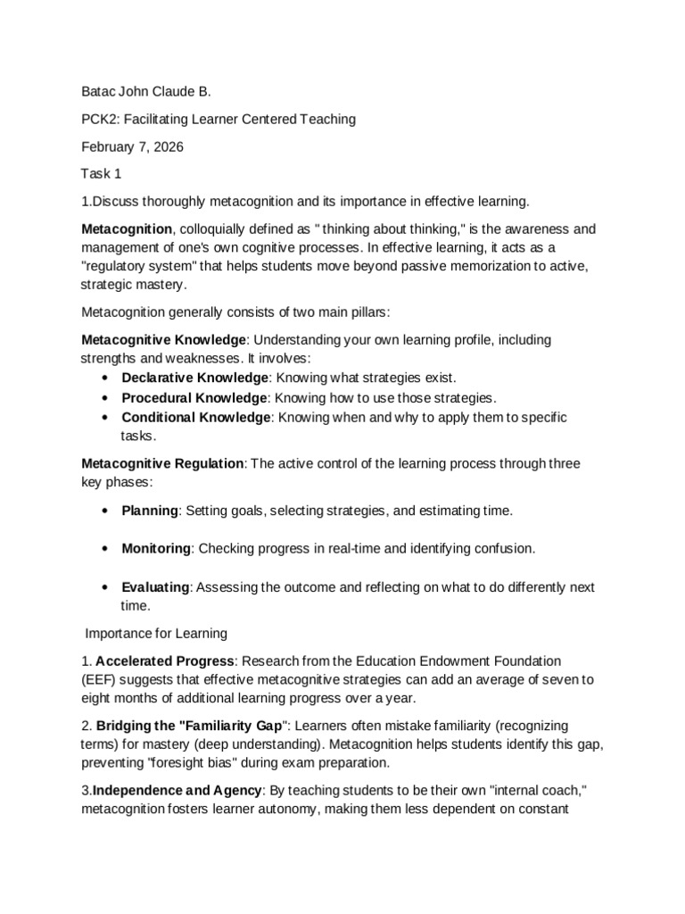 Metacognition | PDF | Metacognition | Learning